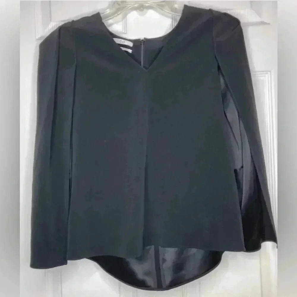 Woman CO Collection Spring 2018 Black V-Neck Cape Sleeve Blouse Shirt Sz XS EUC
